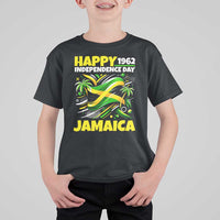 Happy Jamaican Independence Day 1962 Graphic T Shirt For Kid Jamaica Waving Flag and Palm Trees Caribbean Pride