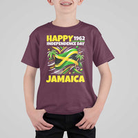 Happy Jamaican Independence Day 1962 Graphic T Shirt For Kid Jamaica Waving Flag and Palm Trees Caribbean Pride