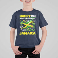 Happy Jamaican Independence Day 1962 Graphic T Shirt For Kid Jamaica Waving Flag and Palm Trees Caribbean Pride