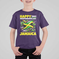 Happy Jamaican Independence Day 1962 Graphic T Shirt For Kid Jamaica Waving Flag and Palm Trees Caribbean Pride