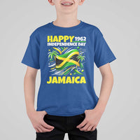 Happy Jamaican Independence Day 1962 Graphic T Shirt For Kid Jamaica Waving Flag and Palm Trees Caribbean Pride