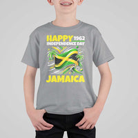 Happy Jamaican Independence Day 1962 Graphic T Shirt For Kid Jamaica Waving Flag and Palm Trees Caribbean Pride