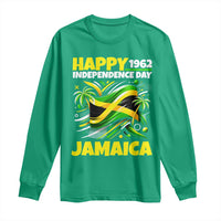 Happy Jamaican Independence Day 1962 Graphic Long Sleeve Shirt Jamaica Waving Flag and Palm Trees Caribbean Pride