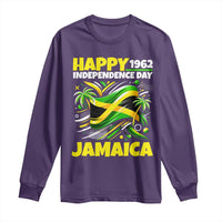 Happy Jamaican Independence Day 1962 Graphic Long Sleeve Shirt Jamaica Waving Flag and Palm Trees Caribbean Pride