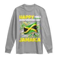 Happy Jamaican Independence Day 1962 Graphic Long Sleeve Shirt Jamaica Waving Flag and Palm Trees Caribbean Pride