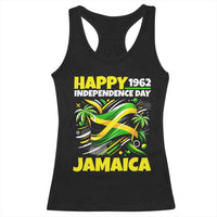 Happy Jamaican Independence Day 1962 Graphic Racerback Tank Top Jamaica Waving Flag and Palm Trees Caribbean Pride