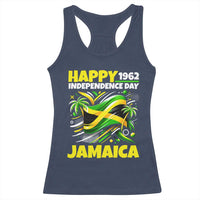 Happy Jamaican Independence Day 1962 Graphic Racerback Tank Top Jamaica Waving Flag and Palm Trees Caribbean Pride