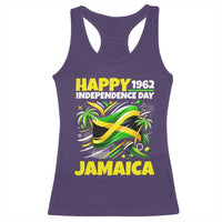 Happy Jamaican Independence Day 1962 Graphic Racerback Tank Top Jamaica Waving Flag and Palm Trees Caribbean Pride