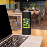 Happy Jamaican Independence Day 1962 Graphic Skinny Tumbler Jamaica Waving Flag and Palm Trees Caribbean Pride