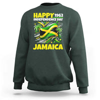 Happy Jamaican Independence Day 1962 Graphic Sweatshirt Jamaica Waving Flag and Palm Trees Caribbean Pride