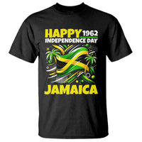 Happy Jamaican Independence Day 1962 Graphic T Shirt Jamaica Waving Flag and Palm Trees Caribbean Pride
