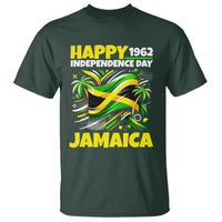 Happy Jamaican Independence Day 1962 Graphic T Shirt Jamaica Waving Flag and Palm Trees Caribbean Pride