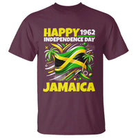 Happy Jamaican Independence Day 1962 Graphic T Shirt Jamaica Waving Flag and Palm Trees Caribbean Pride