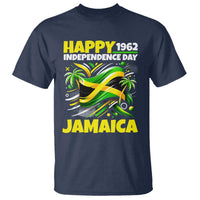 Happy Jamaican Independence Day 1962 Graphic T Shirt Jamaica Waving Flag and Palm Trees Caribbean Pride