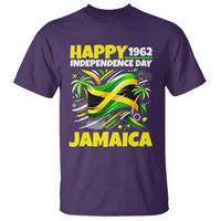 Happy Jamaican Independence Day 1962 Graphic T Shirt Jamaica Waving Flag and Palm Trees Caribbean Pride