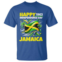 Happy Jamaican Independence Day 1962 Graphic T Shirt Jamaica Waving Flag and Palm Trees Caribbean Pride