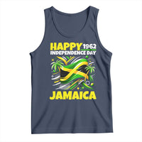 Happy Jamaican Independence Day 1962 Graphic Tank Top Jamaica Waving Flag and Palm Trees Caribbean Pride
