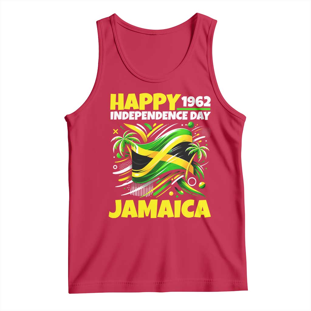 Happy Jamaican Independence Day 1962 Graphic Tank Top Jamaica Waving Flag and Palm Trees Caribbean Pride