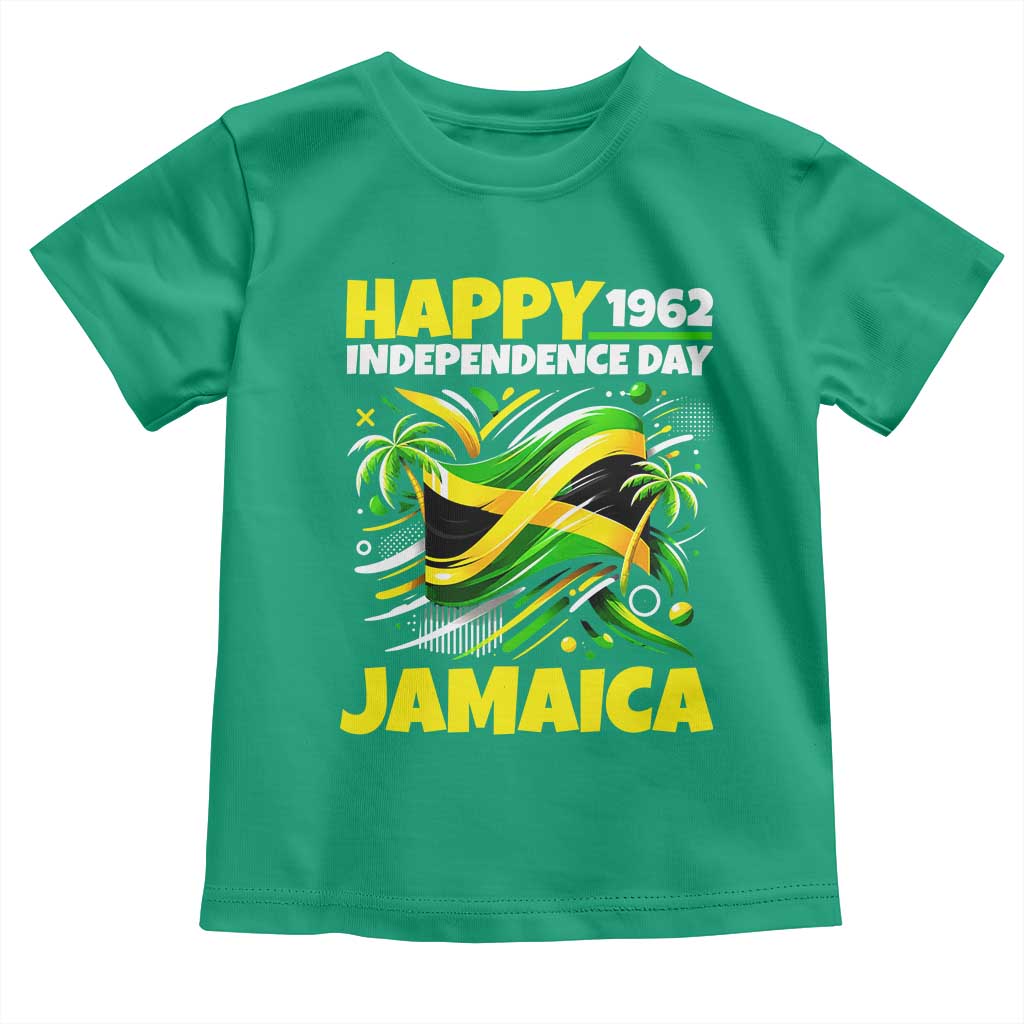 Happy Jamaican Independence Day 1962 Graphic Toddler T Shirt Jamaica Waving Flag and Palm Trees Caribbean Pride