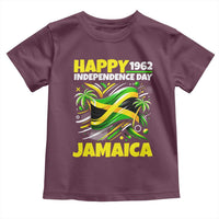 Happy Jamaican Independence Day 1962 Graphic Toddler T Shirt Jamaica Waving Flag and Palm Trees Caribbean Pride