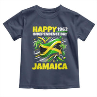 Happy Jamaican Independence Day 1962 Graphic Toddler T Shirt Jamaica Waving Flag and Palm Trees Caribbean Pride
