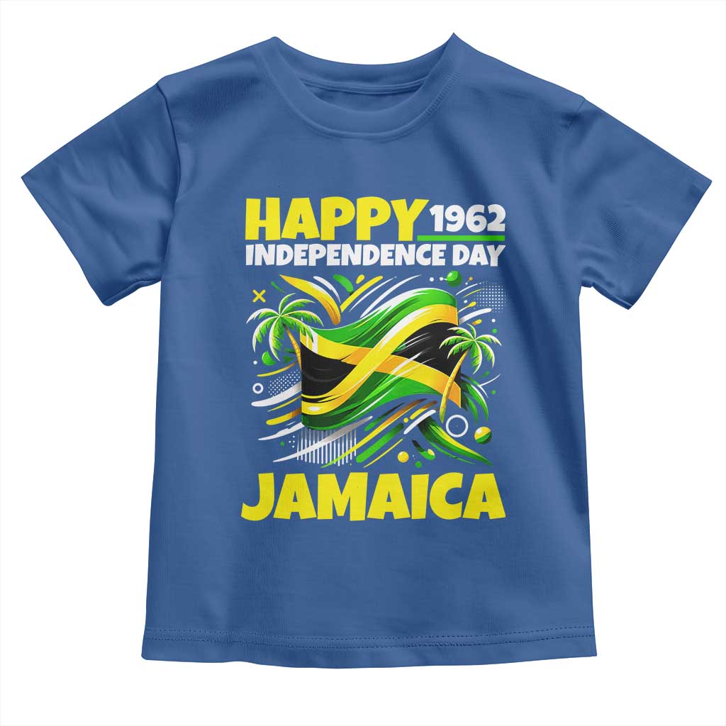 Happy Jamaican Independence Day 1962 Graphic Toddler T Shirt Jamaica Waving Flag and Palm Trees Caribbean Pride