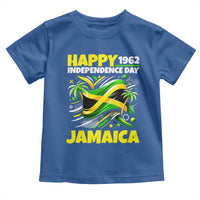 Happy Jamaican Independence Day 1962 Graphic Toddler T Shirt Jamaica Waving Flag and Palm Trees Caribbean Pride