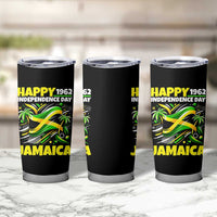 Happy Jamaican Independence Day 1962 Graphic Tumbler Cup Jamaica Waving Flag and Palm Trees Caribbean Pride