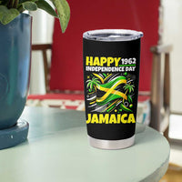 Happy Jamaican Independence Day 1962 Graphic Tumbler Cup Jamaica Waving Flag and Palm Trees Caribbean Pride