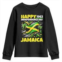 Happy Jamaican Independence Day 1962 Graphic Youth Sweatshirt Jamaica Waving Flag and Palm Trees Caribbean Pride