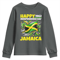 Happy Jamaican Independence Day 1962 Graphic Youth Sweatshirt Jamaica Waving Flag and Palm Trees Caribbean Pride