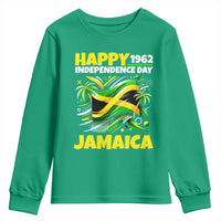 Happy Jamaican Independence Day 1962 Graphic Youth Sweatshirt Jamaica Waving Flag and Palm Trees Caribbean Pride