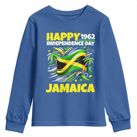 Happy Jamaican Independence Day 1962 Graphic Youth Sweatshirt Jamaica Waving Flag and Palm Trees Caribbean Pride