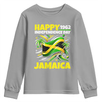 Happy Jamaican Independence Day 1962 Graphic Youth Sweatshirt Jamaica Waving Flag and Palm Trees Caribbean Pride