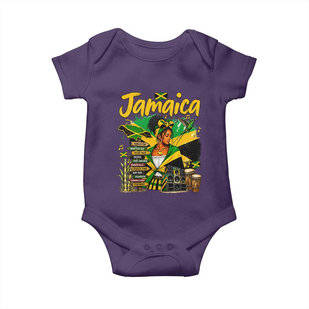 Proud Jamaican Queen Jamaica Roots Heritage Baby Onesie Doctor Bird and Island Landmarks Graphic