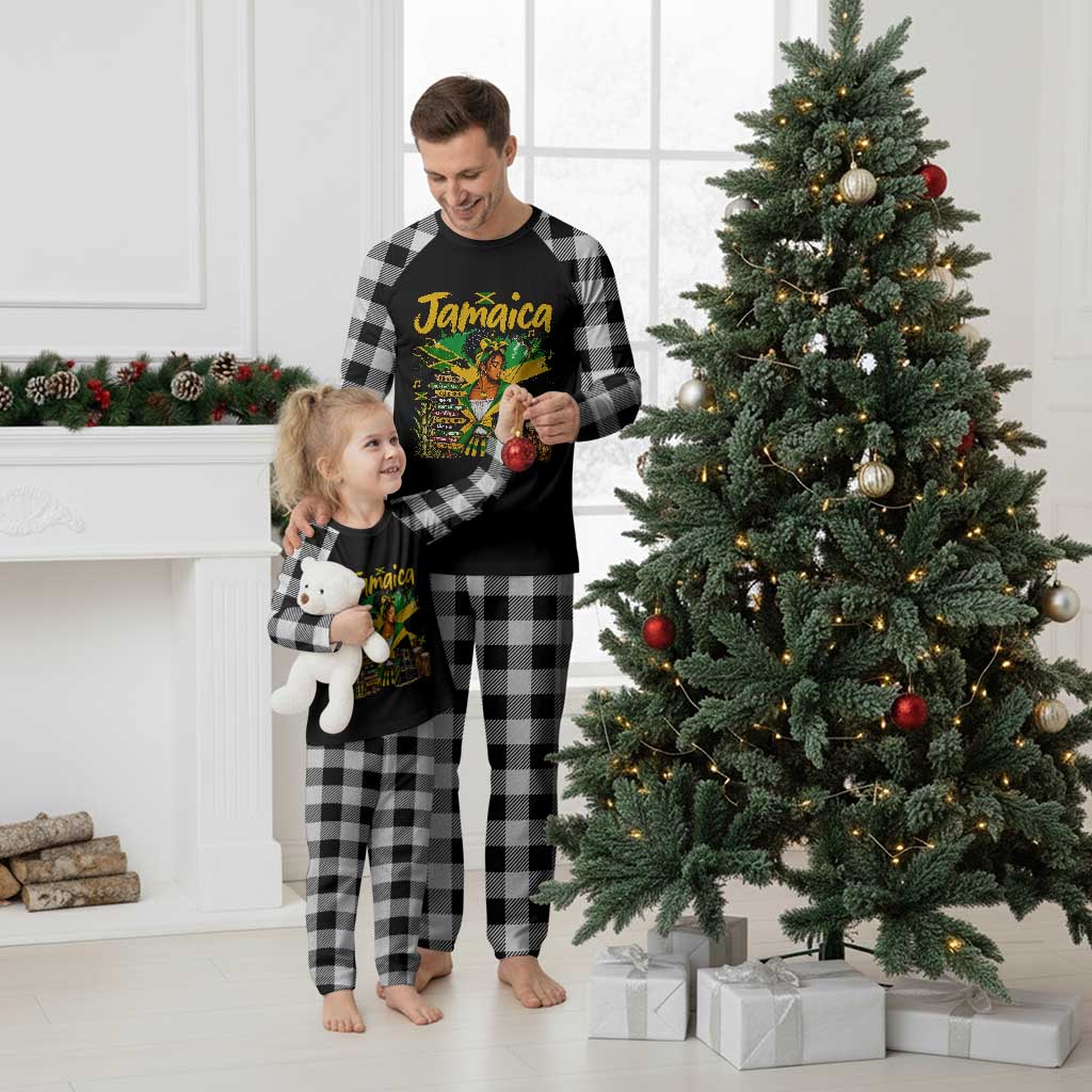 Proud Jamaican Queen Jamaica Roots Heritage Plaid Pajama Set Doctor Bird and Island Landmarks Graphic