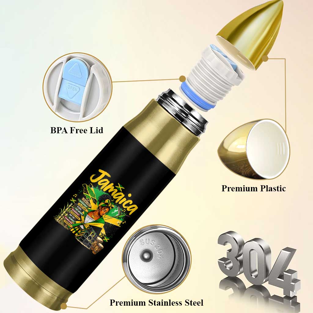 Proud Jamaican Queen Jamaica Roots Heritage Bullet Tumbler Doctor Bird and Island Landmarks Graphic