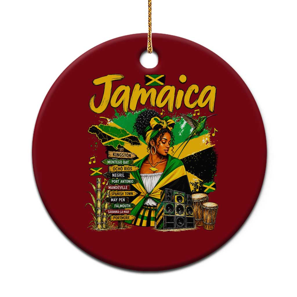 Proud Jamaican Queen Jamaica Roots Heritage Ceramic Ornament Doctor Bird and Island Landmarks Graphic