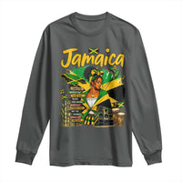 Proud Jamaican Queen Jamaica Roots Heritage Long Sleeve Shirt Doctor Bird and Island Landmarks Graphic