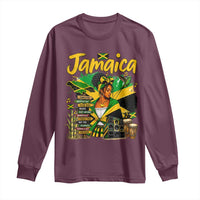 Proud Jamaican Queen Jamaica Roots Heritage Long Sleeve Shirt Doctor Bird and Island Landmarks Graphic