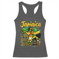Proud Jamaican Queen Jamaica Roots Heritage Racerback Tank Top Doctor Bird and Island Landmarks Graphic