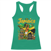 Proud Jamaican Queen Jamaica Roots Heritage Racerback Tank Top Doctor Bird and Island Landmarks Graphic