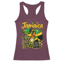 Proud Jamaican Queen Jamaica Roots Heritage Racerback Tank Top Doctor Bird and Island Landmarks Graphic