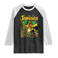 Proud Jamaican Queen Jamaica Roots Heritage Raglan Shirt Doctor Bird and Island Landmarks Graphic