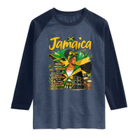 Proud Jamaican Queen Jamaica Roots Heritage Raglan Shirt Doctor Bird and Island Landmarks Graphic