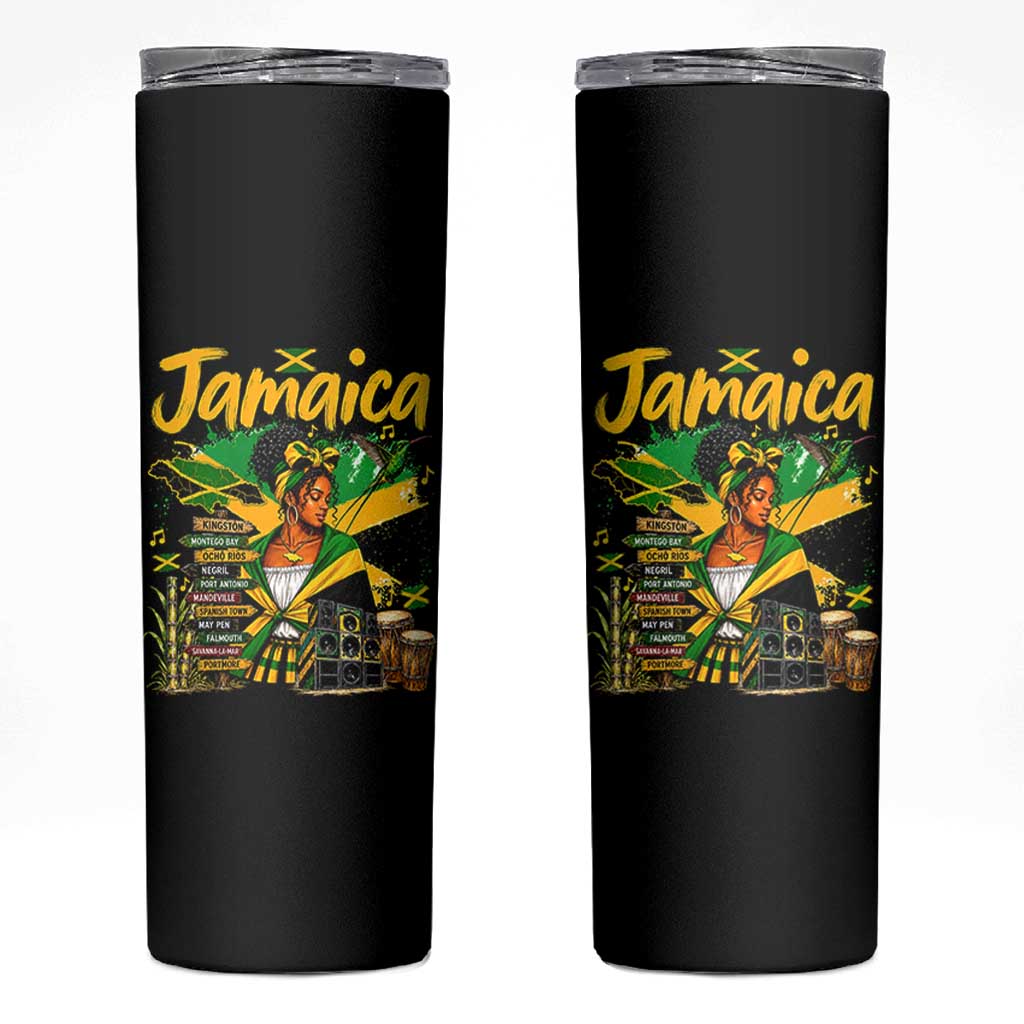 Proud Jamaican Queen Jamaica Roots Heritage Skinny Tumbler Doctor Bird and Island Landmarks Graphic