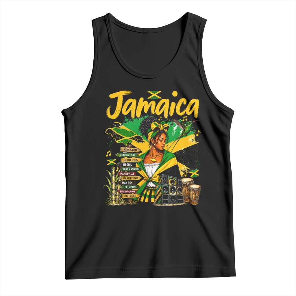 Proud Jamaican Queen Jamaica Roots Heritage Tank Top Doctor Bird and Island Landmarks Graphic