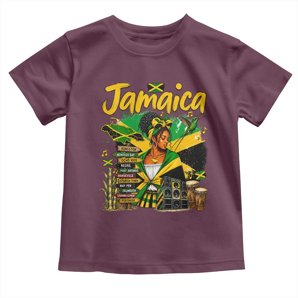Proud Jamaican Queen Jamaica Roots Heritage Toddler T Shirt Doctor Bird and Island Landmarks Graphic