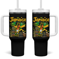 Proud Jamaican Queen Jamaica Roots Heritage Tumbler With Handle Doctor Bird and Island Landmarks Graphic