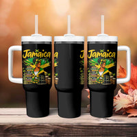 Proud Jamaican Queen Jamaica Roots Heritage Tumbler With Handle Doctor Bird and Island Landmarks Graphic